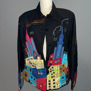 80's PUSHPA ART TO WEAR NEW YORK CITY SCENE APPLIQUED EMBROIDERED JACKET -M